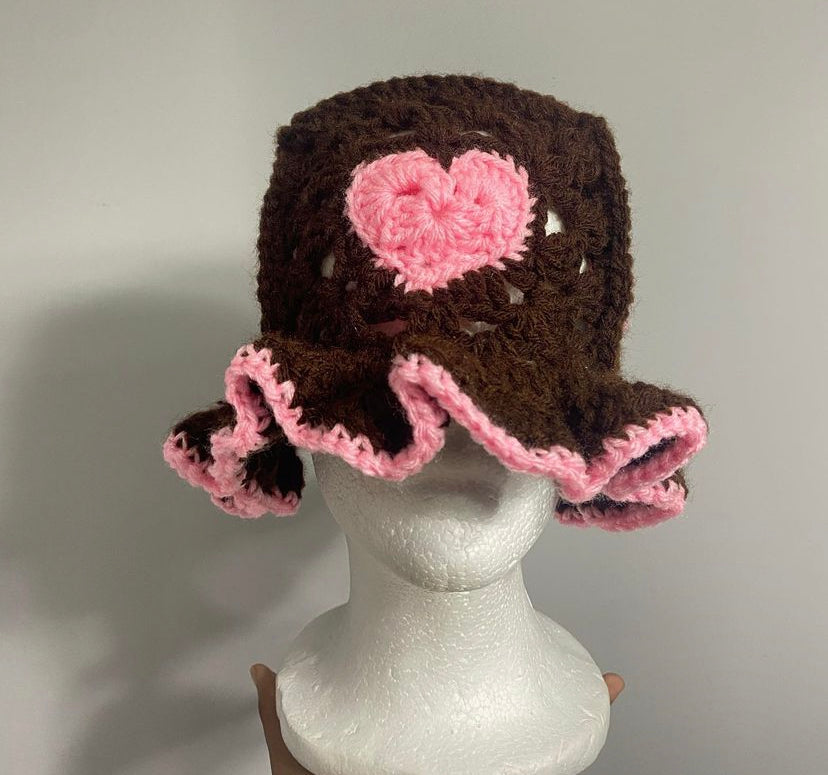 Crochet Heart Bucket Hat