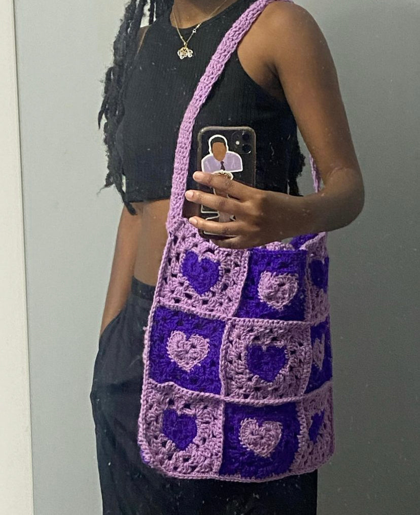 Crochet Heart Tote Bag