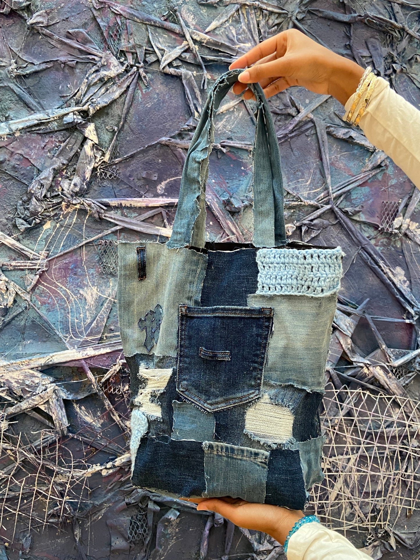 Denim Patchwork Tote Bag