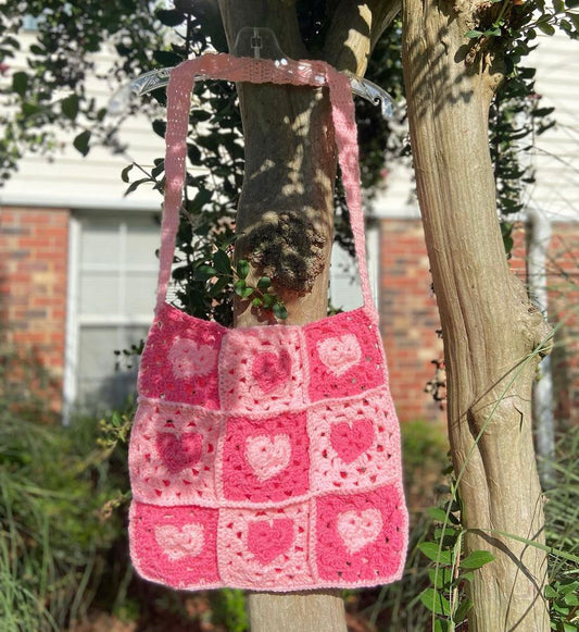 Crochet Heart Tote Bag